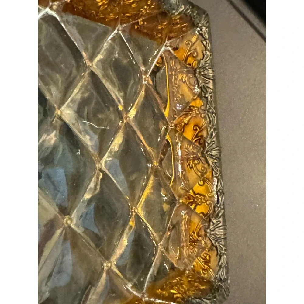 Vintage Art Nouveau/Hollywood Regency/MCM Lucite Tray Quilted Faux Brass‎ Trim
